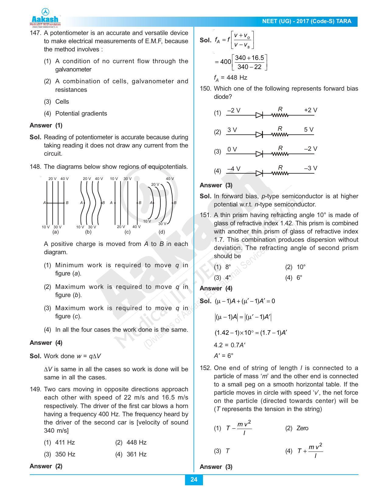  NEET Code S 2017 Answer & Solutions - Page 24