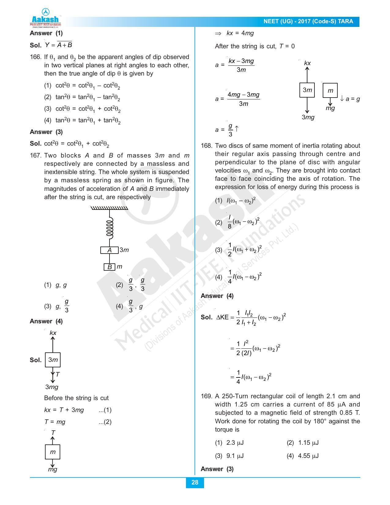 NEET Code S 2017 Answer & Solutions - Page 28