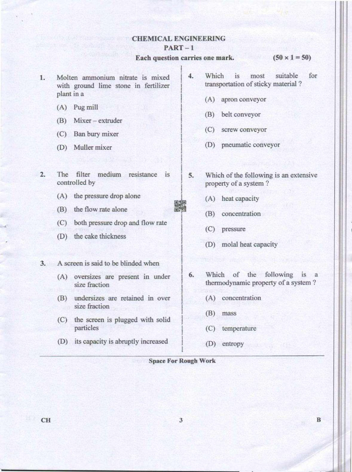 Karnataka PGCET 2019 Chemical Engineering Question Paper - Page 3