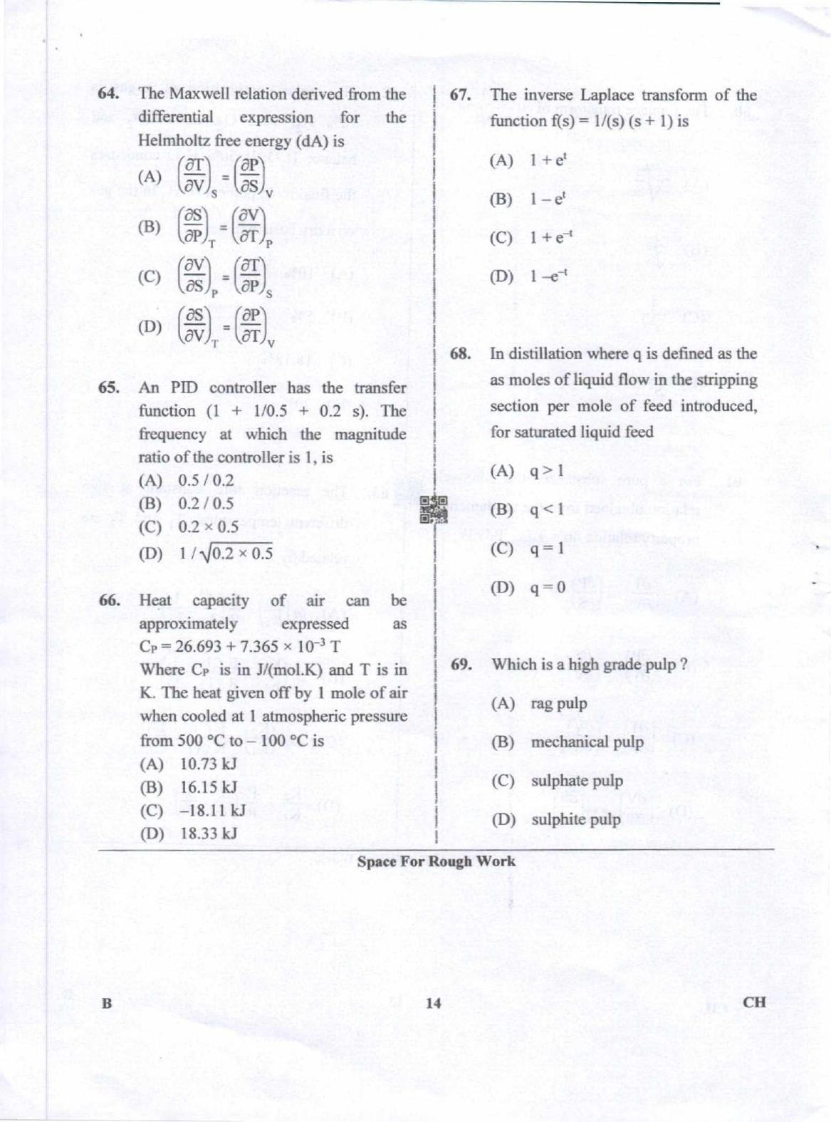 Karnataka PGCET 2019 Chemical Engineering Question Paper - Page 14
