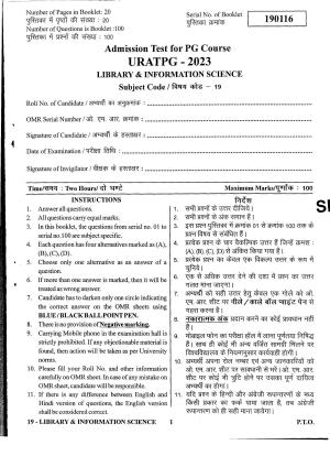 URATPG Library & Information Science 2023 Sample Question Paper