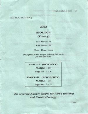 Assam HS 2nd Year Biology 2022 Question Paper