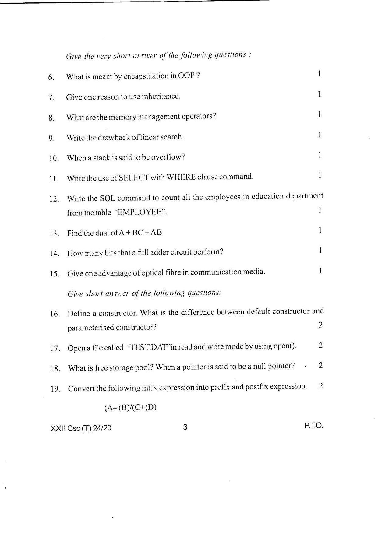 COHSEM Class 12 Computer Science Question Papers 2020 - Page 3