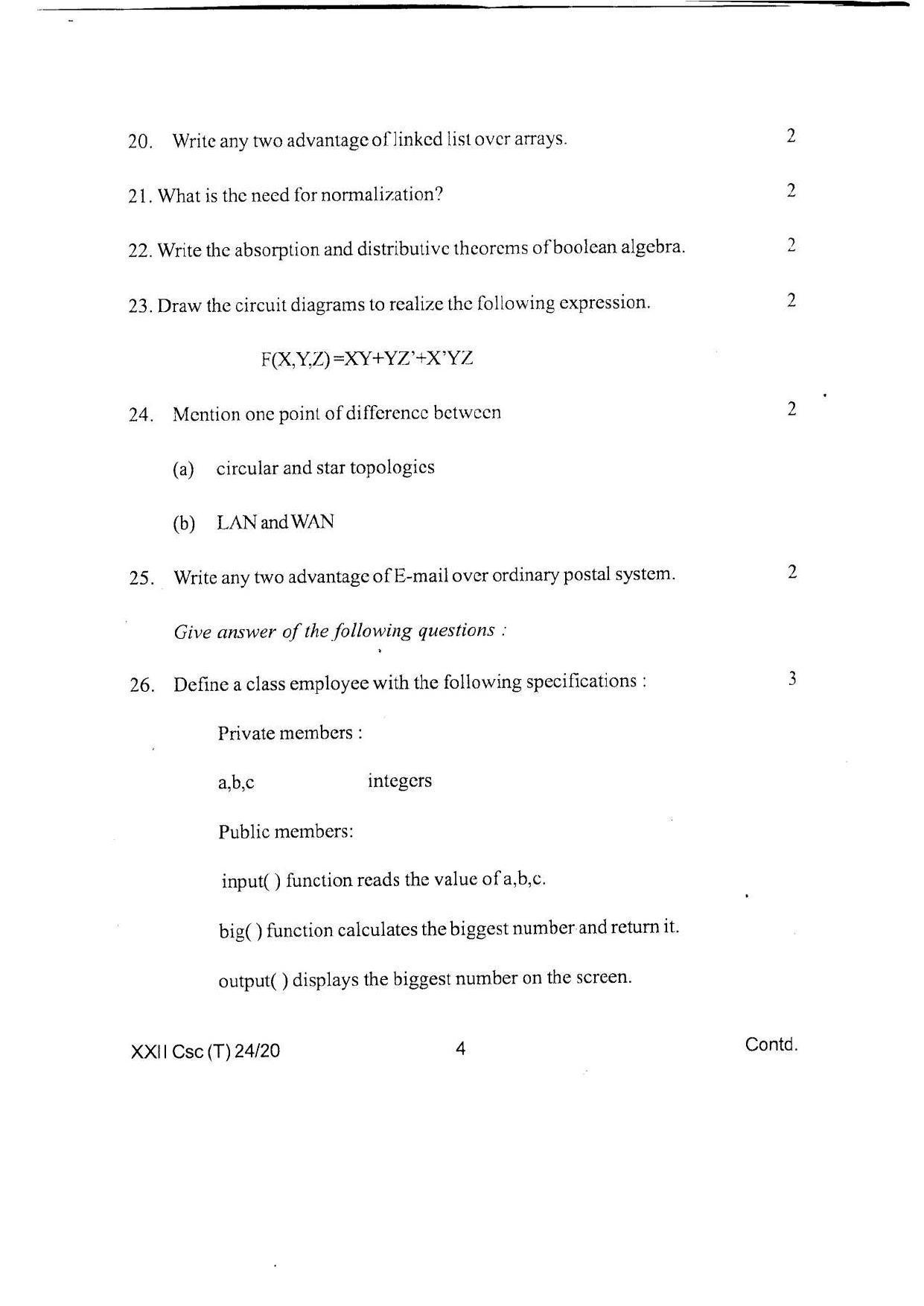 COHSEM Class 12 Computer Science Question Papers 2020 - Page 4