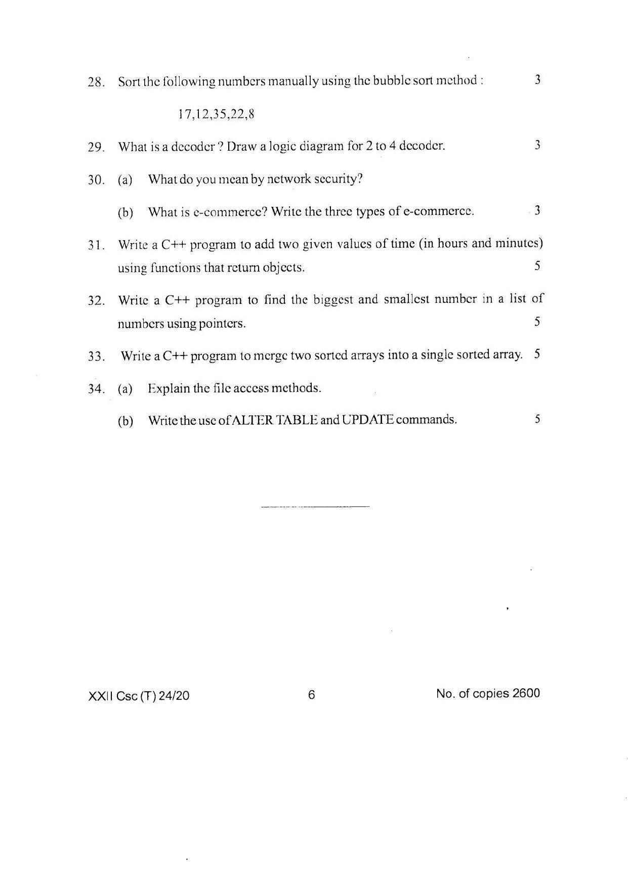 COHSEM Class 12 Computer Science Question Papers 2020 - Page 6