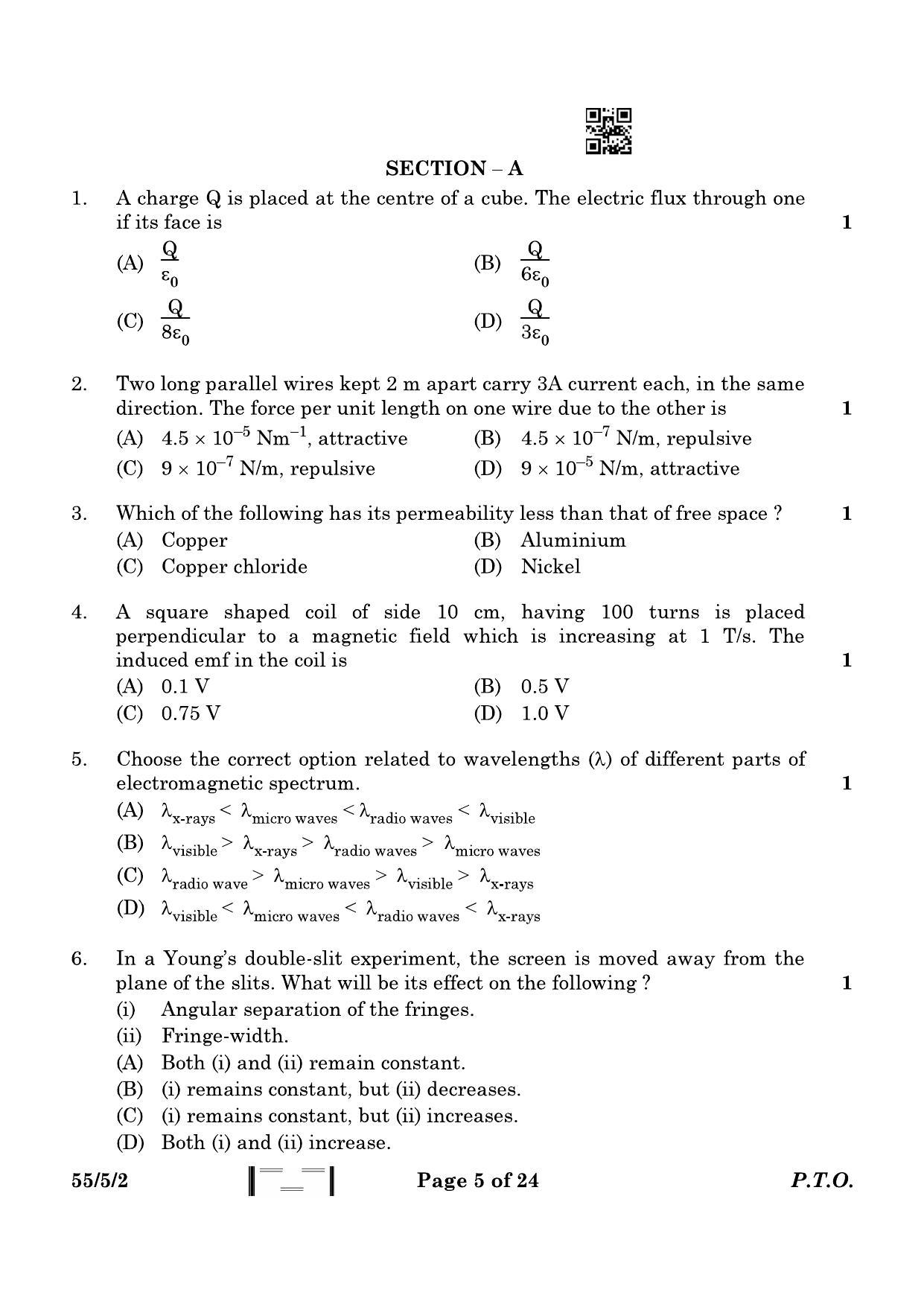 CBSE Class 12 55-5-2 Physics 2023 Question Paper - Page 5