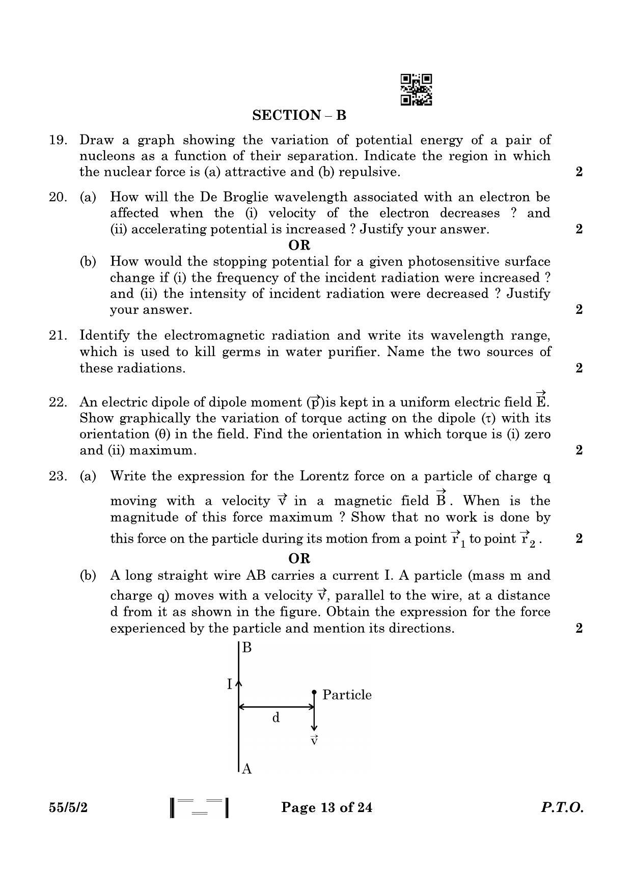 CBSE Class 12 55-5-2 Physics 2023 Question Paper - Page 13