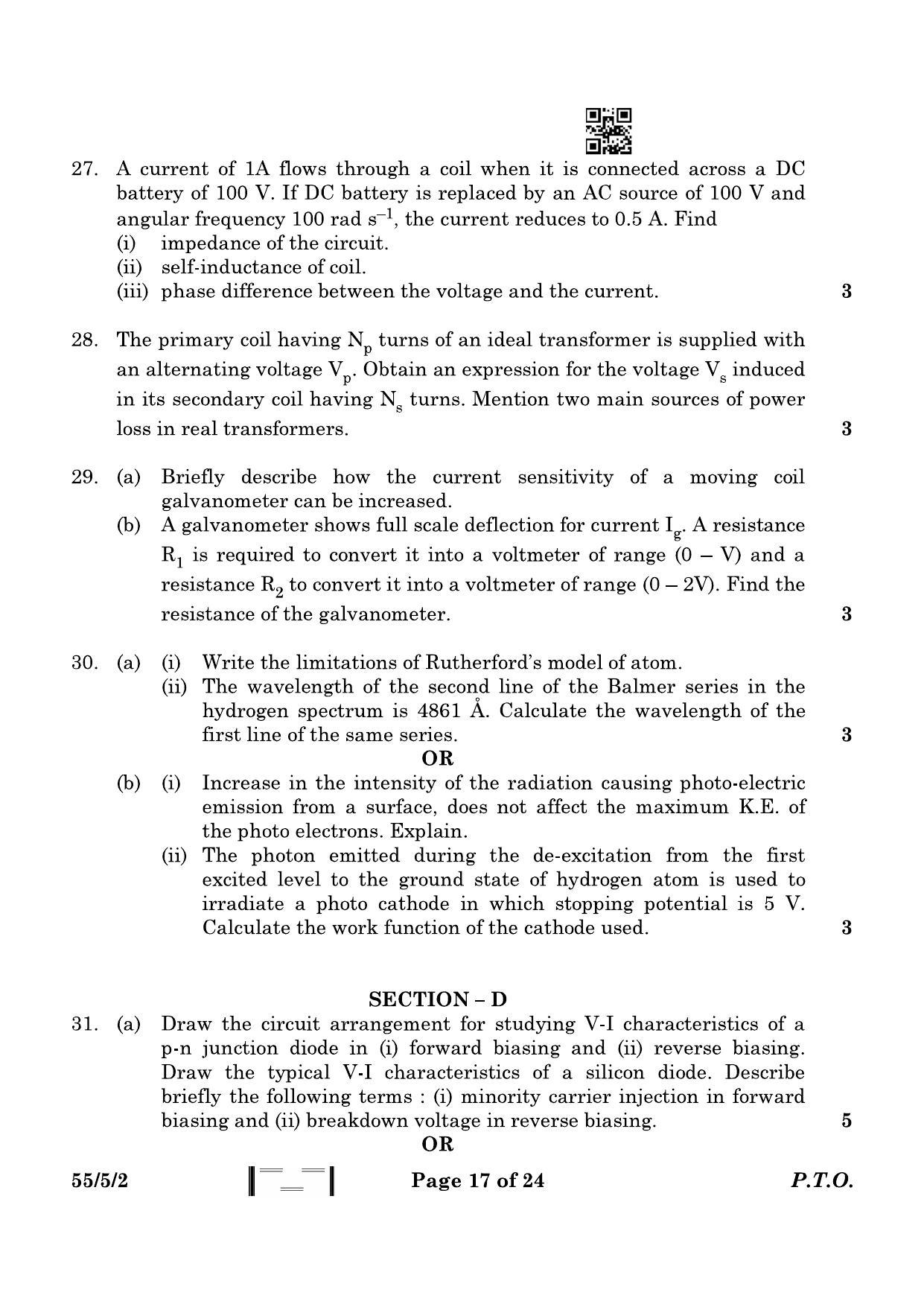 CBSE Class 12 55-5-2 Physics 2023 Question Paper - Page 17