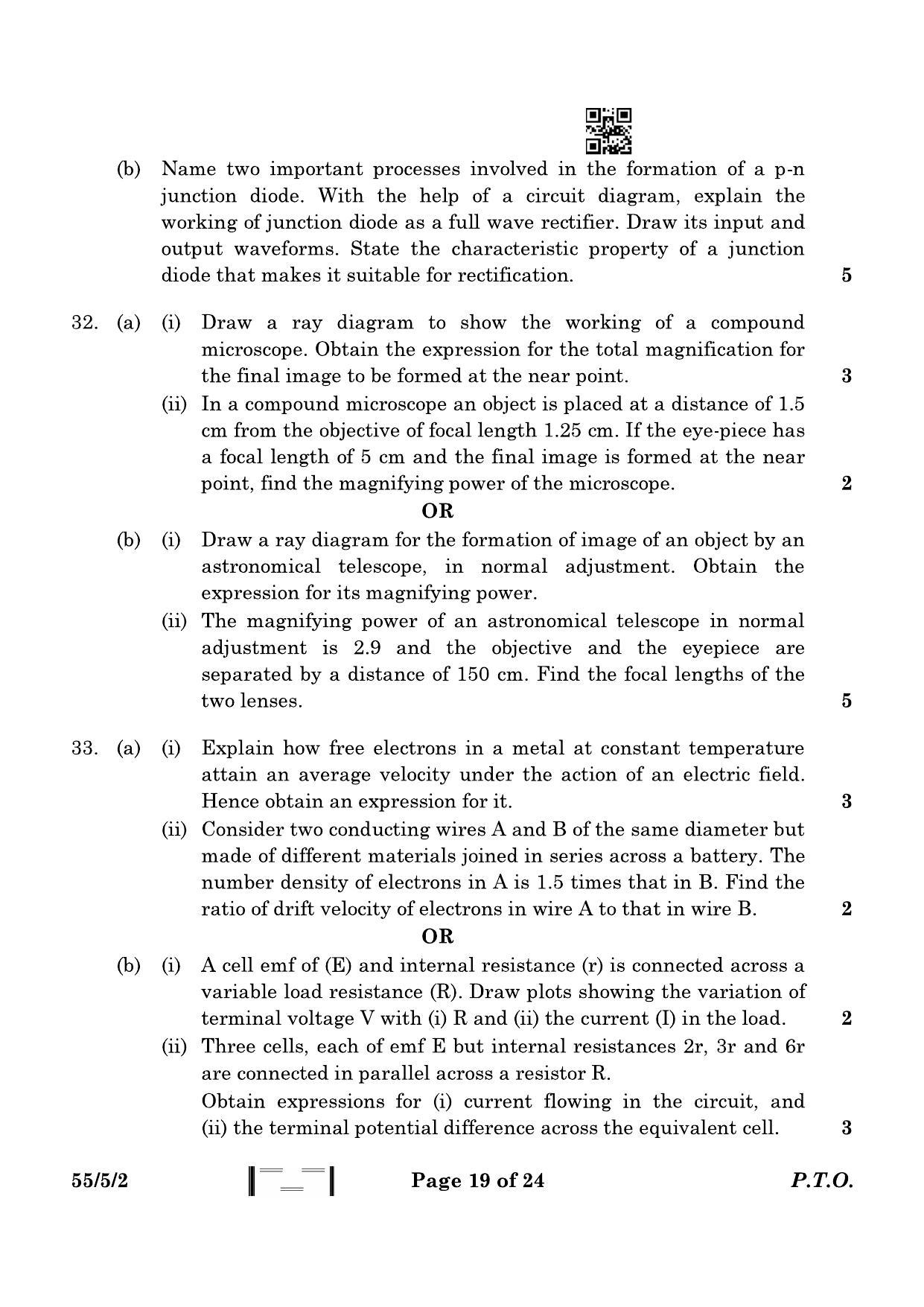 CBSE Class 12 55-5-2 Physics 2023 Question Paper - Page 19