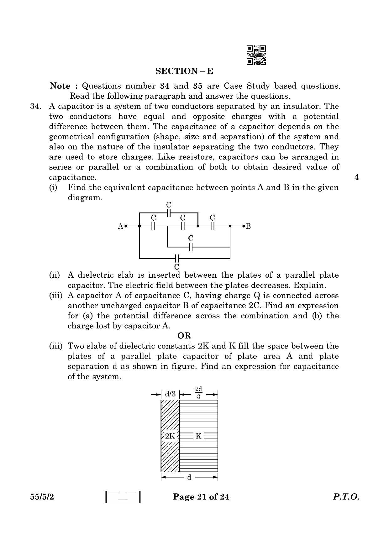 CBSE Class 12 55-5-2 Physics 2023 Question Paper - Page 21