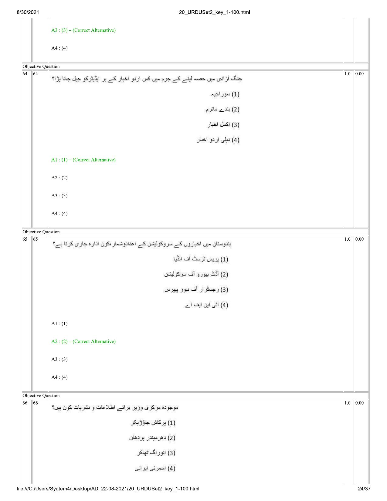 IIMC Journalism (PG Diploma) 2021 Urdu Question Paper - Page 24