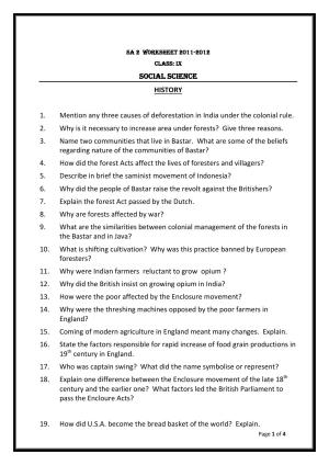 CBSE Worksheets for Class 9 Social Science Assignment 2