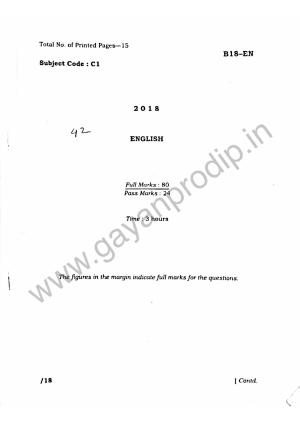 SEBA HSLC English Question Paper 2018