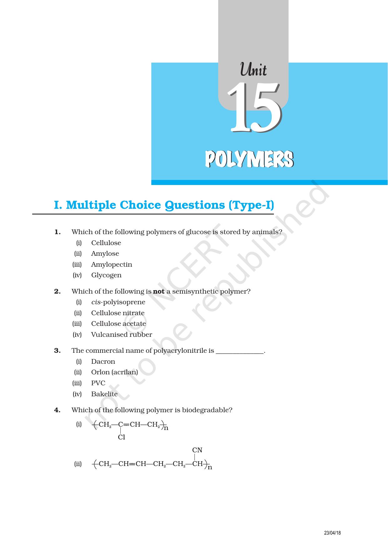 NCERT Exemplar Class 12: Chemistry - Polymers - Page 1