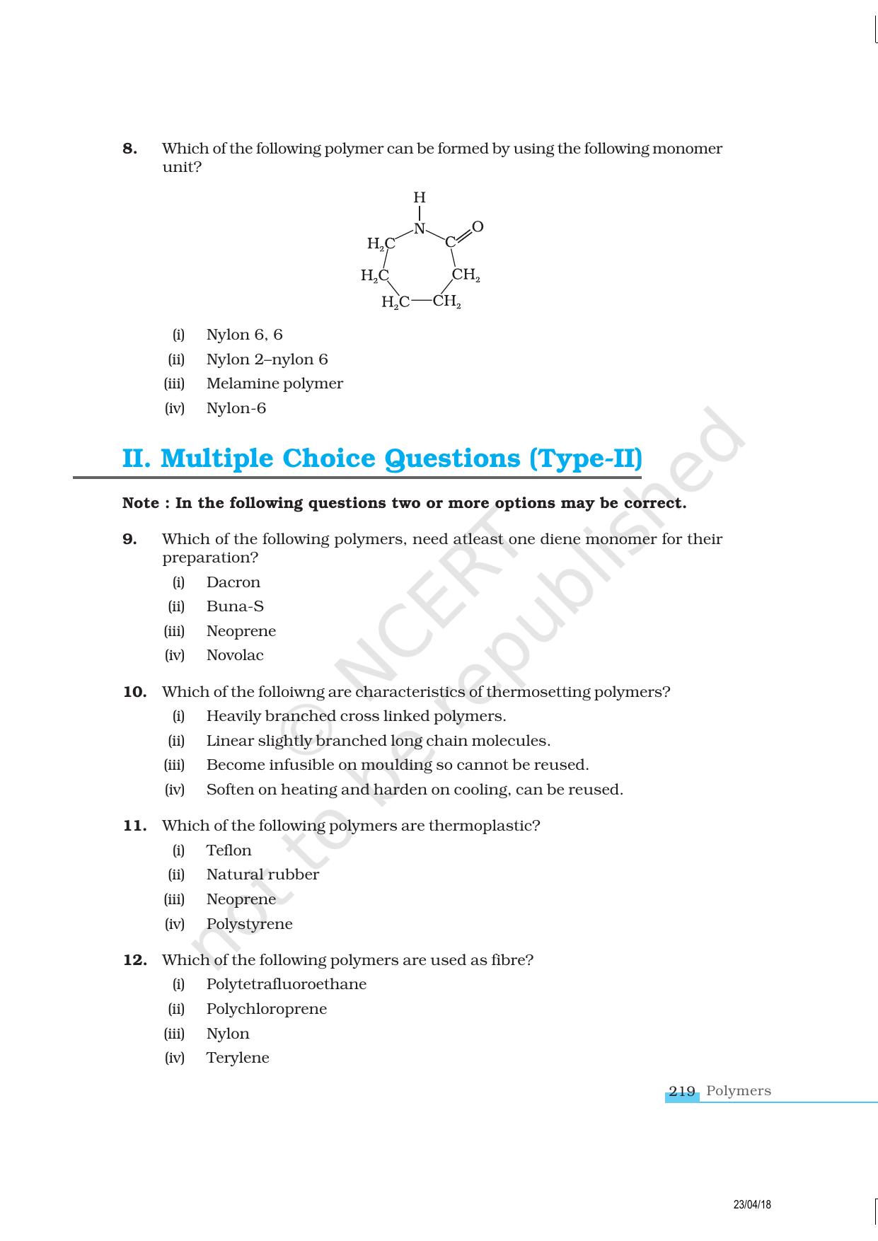 NCERT Exemplar Class 12: Chemistry - Polymers - Page 3