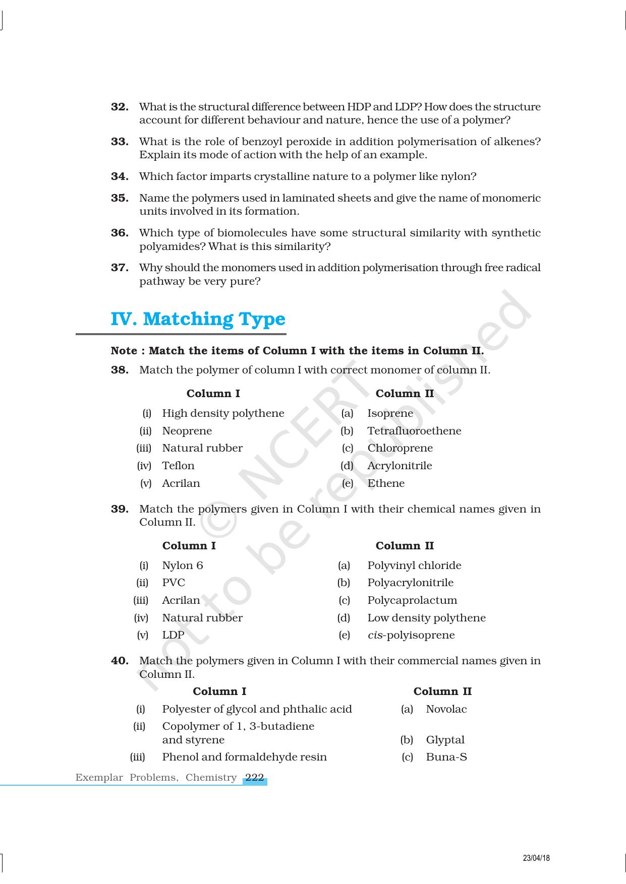 NCERT Exemplar Class 12: Chemistry - Polymers - Page 6