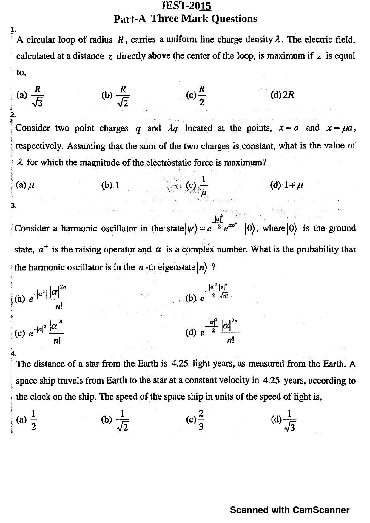 JEST 2015 Physics Question Paper with  Answer key - Page 1