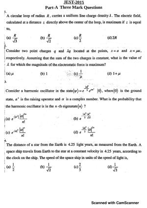 JEST 2015 Physics Question Paper with  Answer key