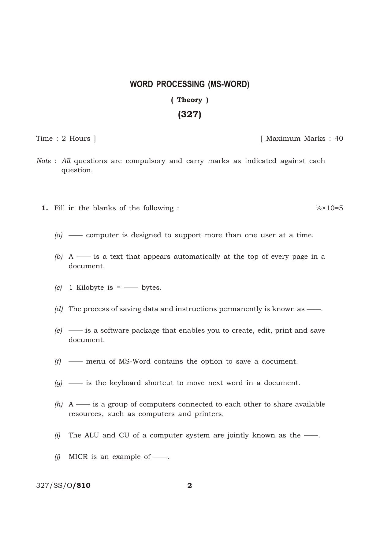 NIOS October 2014 Class 12 Word Processing Question Paper - Page 2