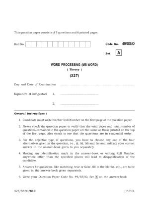 NIOS October 2014 Class 12 Word Processing Question Paper