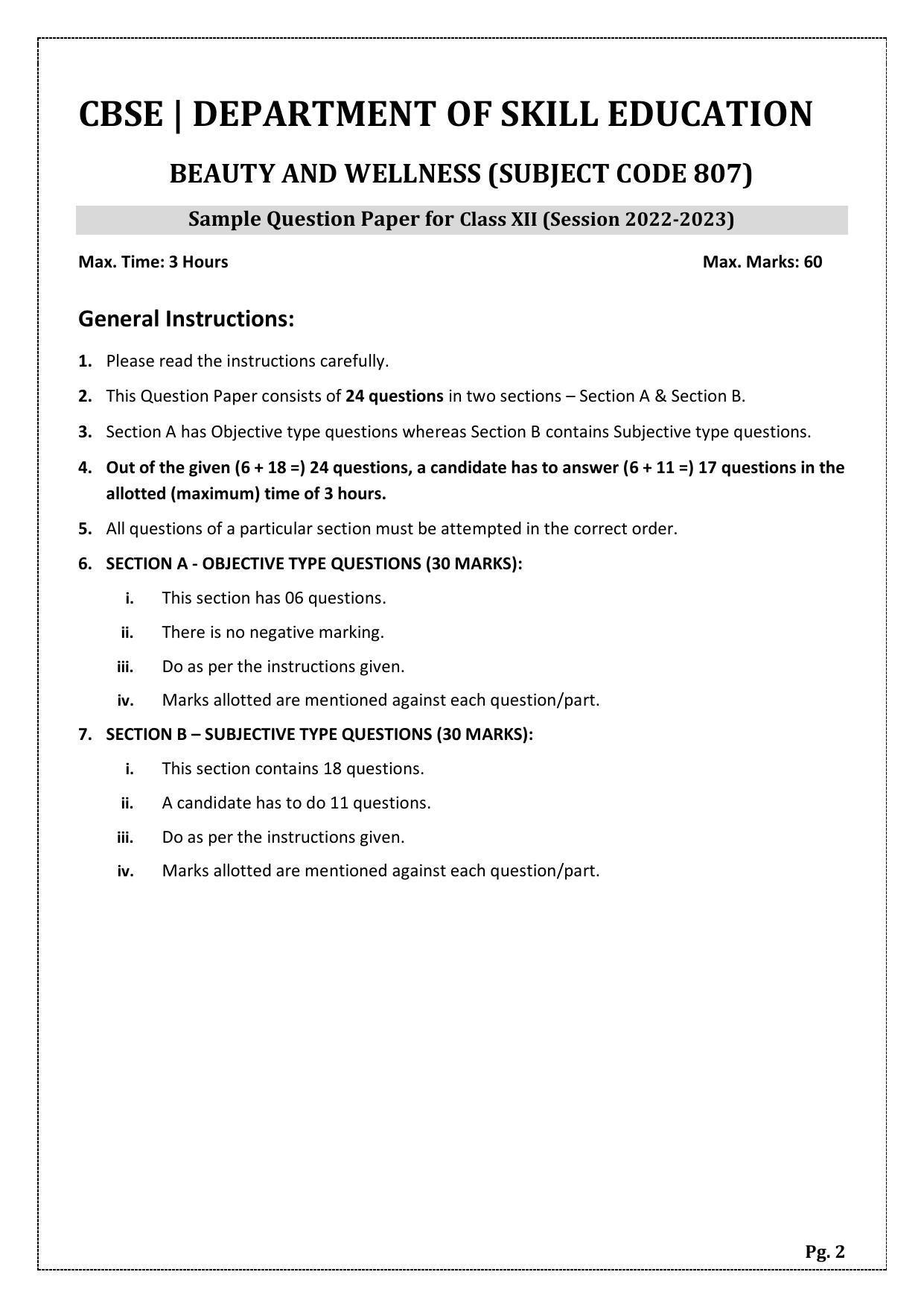 CBSE Class 12 Beauty and Wellness (Skill Education) Papers 2023 - Page 2