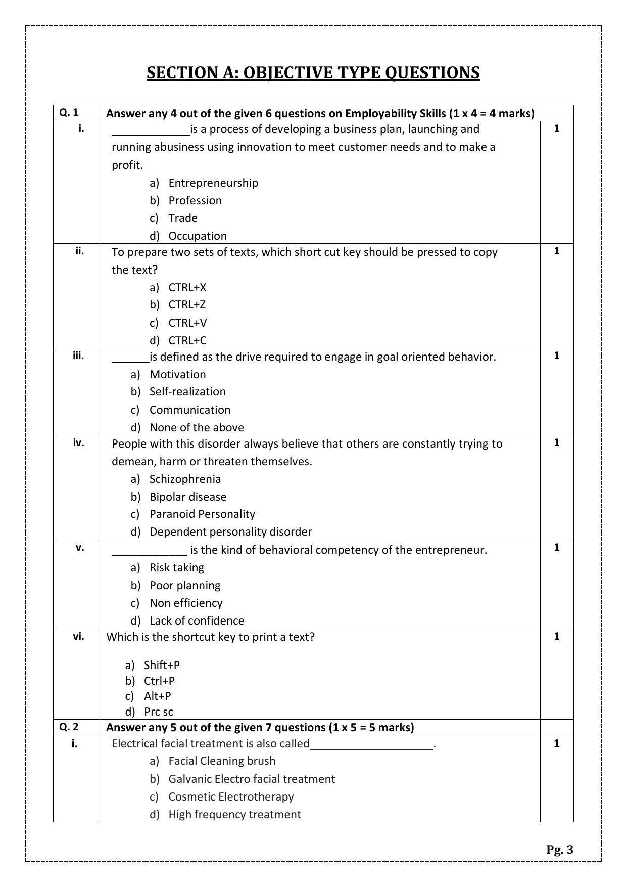 CBSE Class 12 Beauty and Wellness (Skill Education) Papers 2023 - Page 3