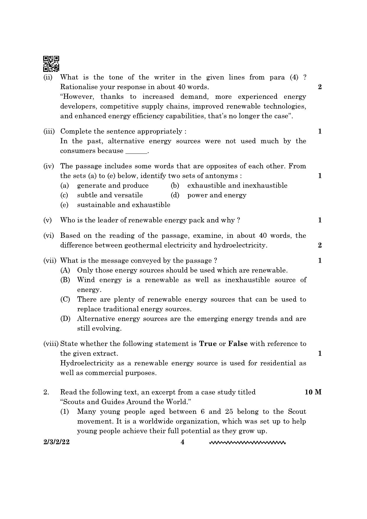 CBSE Class 10 2-3-2 English Literature 2024 Question Paper - Page 4