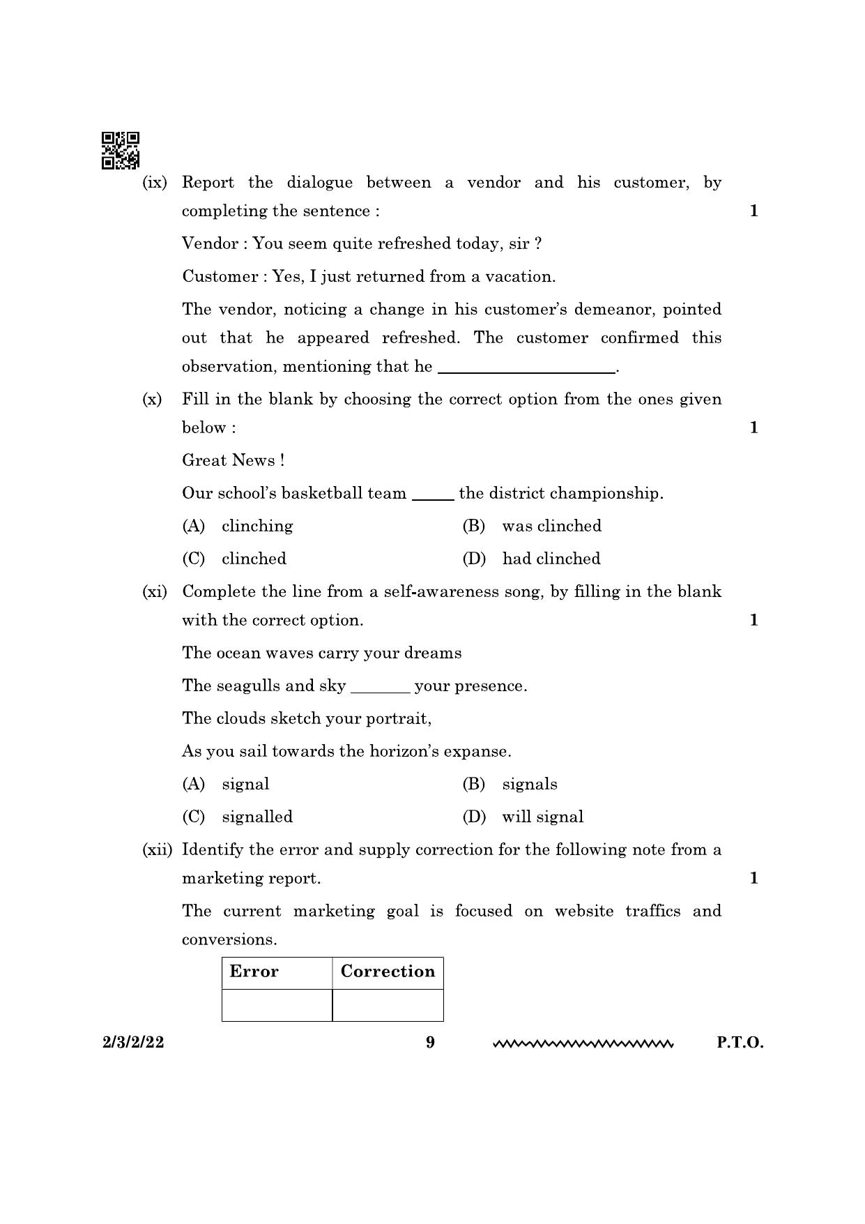 CBSE Class 10 2-3-2 English Literature 2024 Question Paper - Page 9