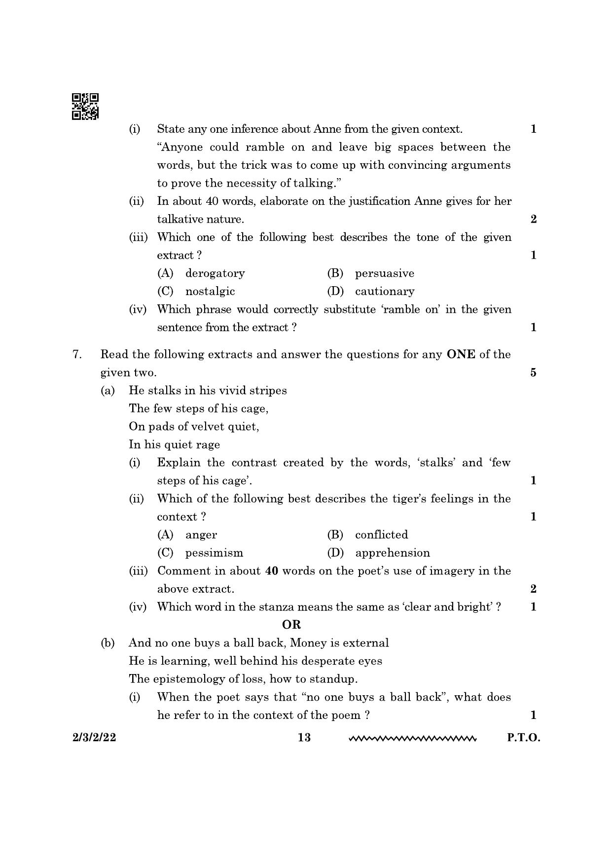 CBSE Class 10 2-3-2 English Literature 2024 Question Paper - Page 13