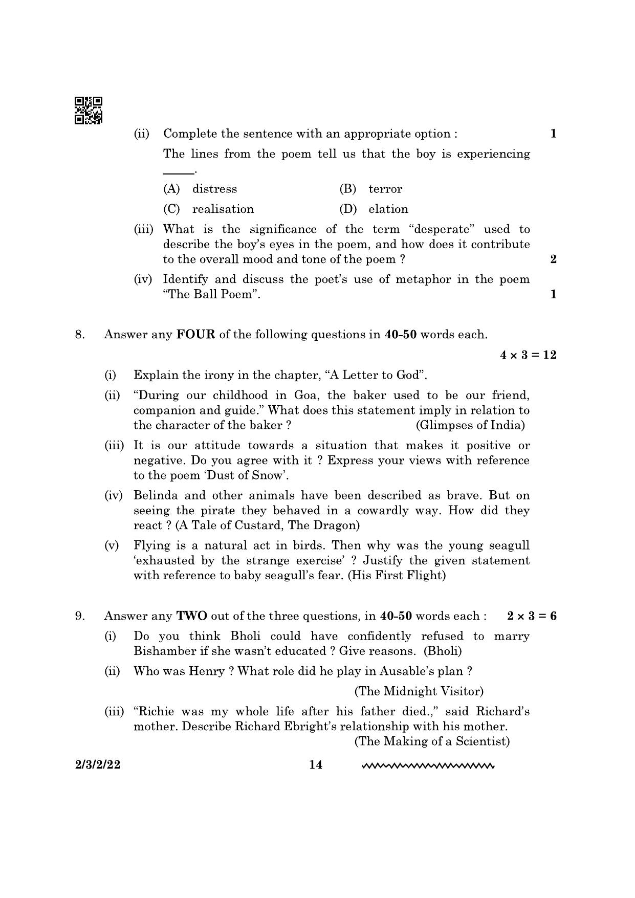 CBSE Class 10 2-3-2 English Literature 2024 Question Paper - Page 14