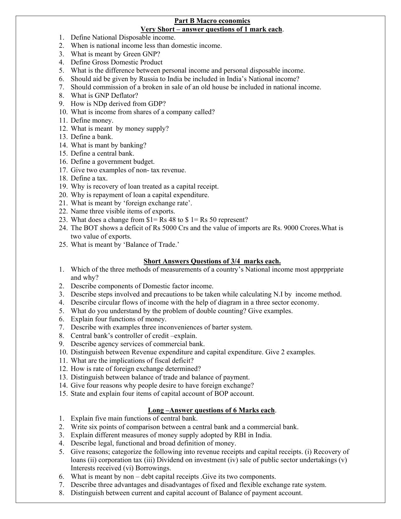 CBSE Class 12 Economics Revision Sheet 5 - Page 2
