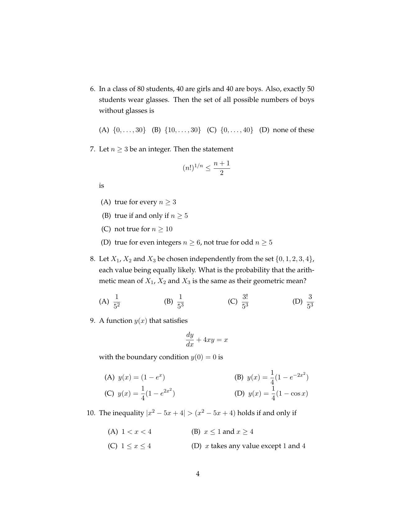 ISI Admission Test MMA (MCQ- Type) 2017 Sample Paper - Page 2