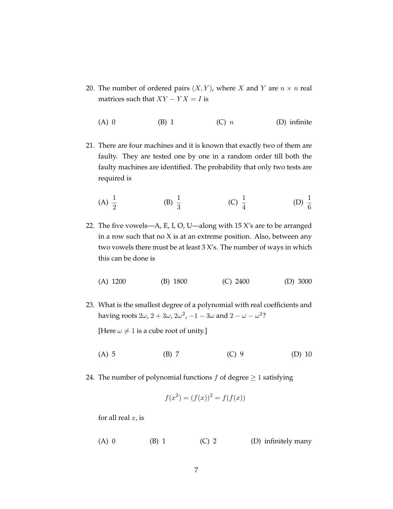ISI Admission Test MMA (MCQ- Type) 2017 Sample Paper - Page 5