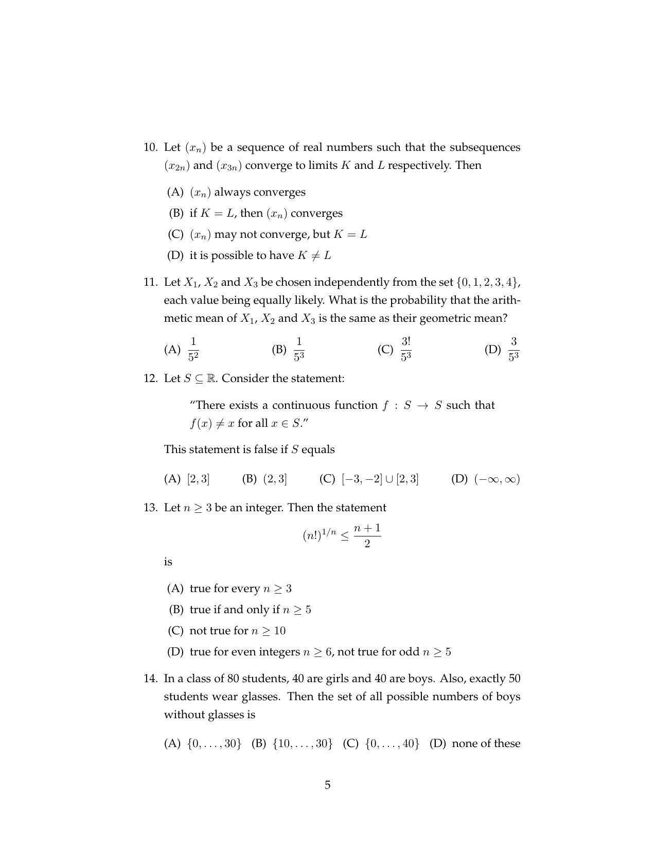 ISI Admission Test MMA (MCQ- Type) 2017 Sample Paper - Page 12