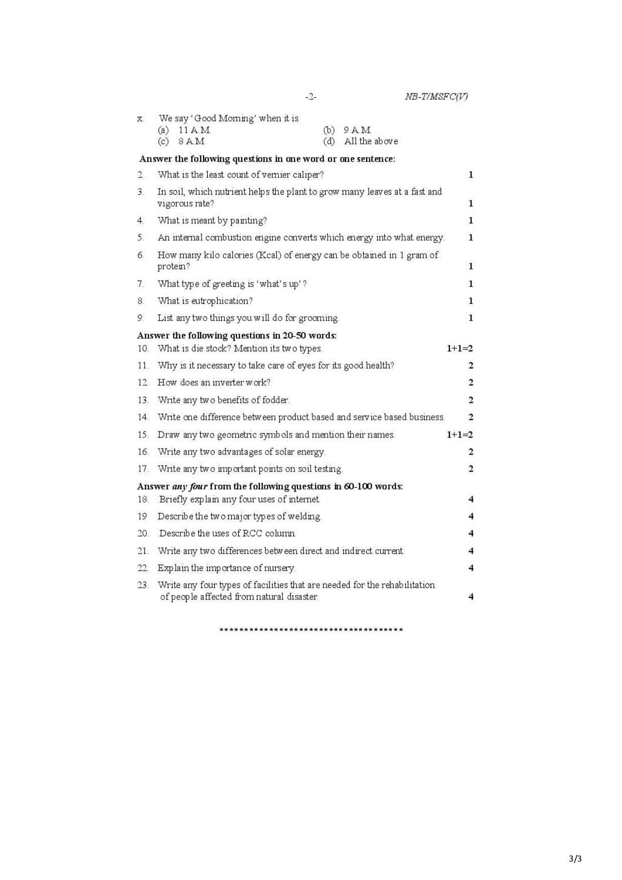 Nagaland Board Class 10 Multi Skill Foundation 2021 Question Paper - Page 2