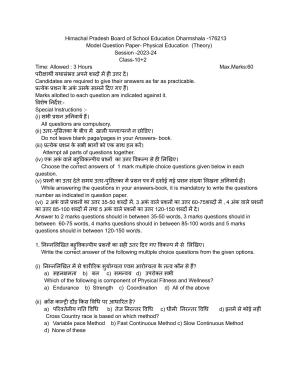 HPBOSE Class 12th Physical Education Sample Question Papers 2024