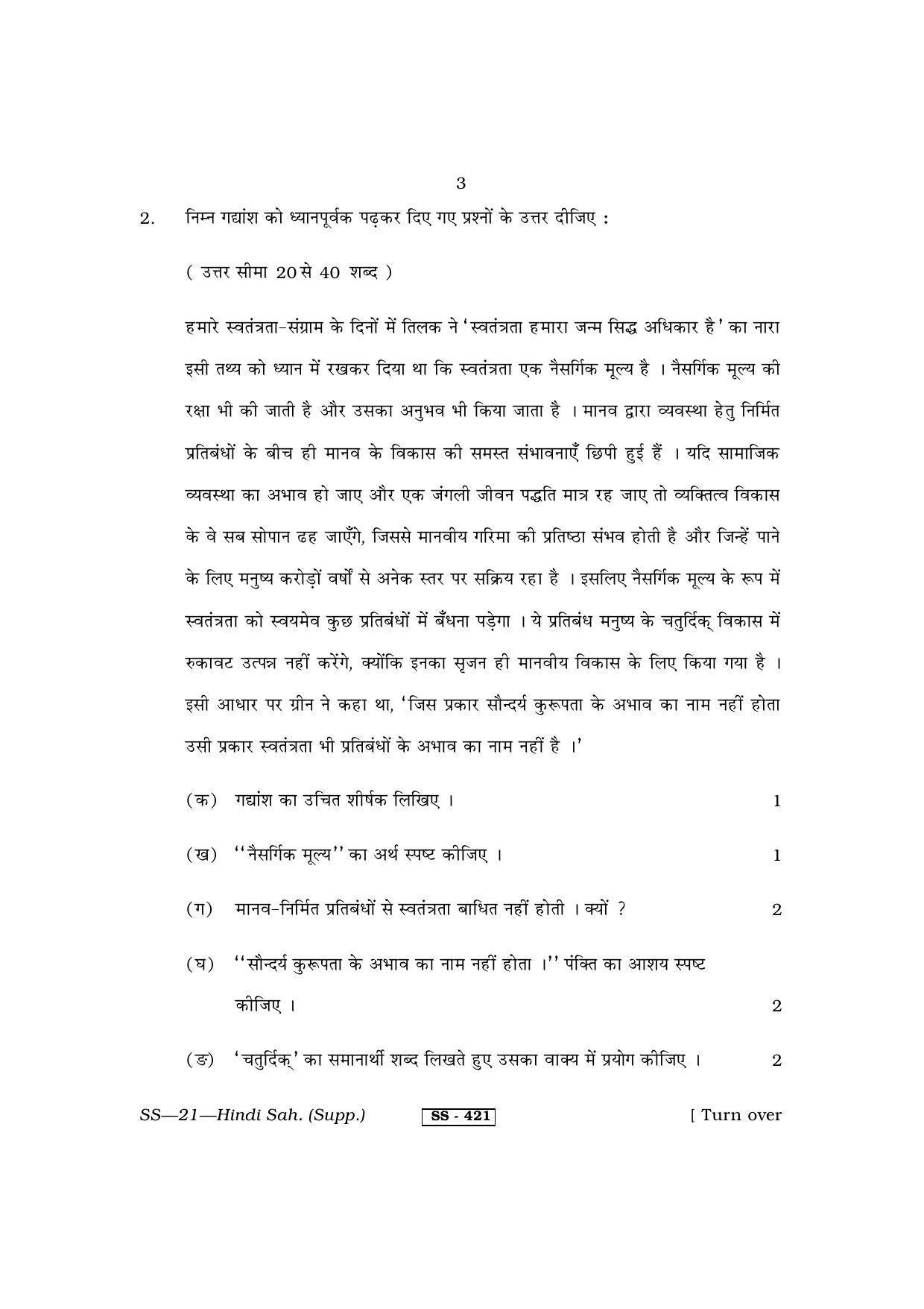 Class 12 2013 Hindi Sahitya Supplementary RBSE Question Paper - Page 3