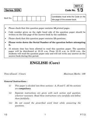 CBSE Class 12 1-3 ENGLISH CORE 2018 Question Paper