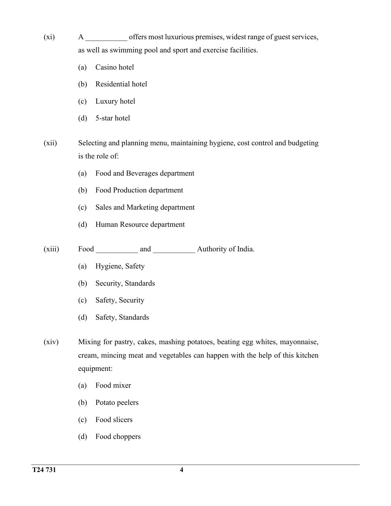 ICSE Class 10 Hospitality Management 2024 Question Paper - Page 4