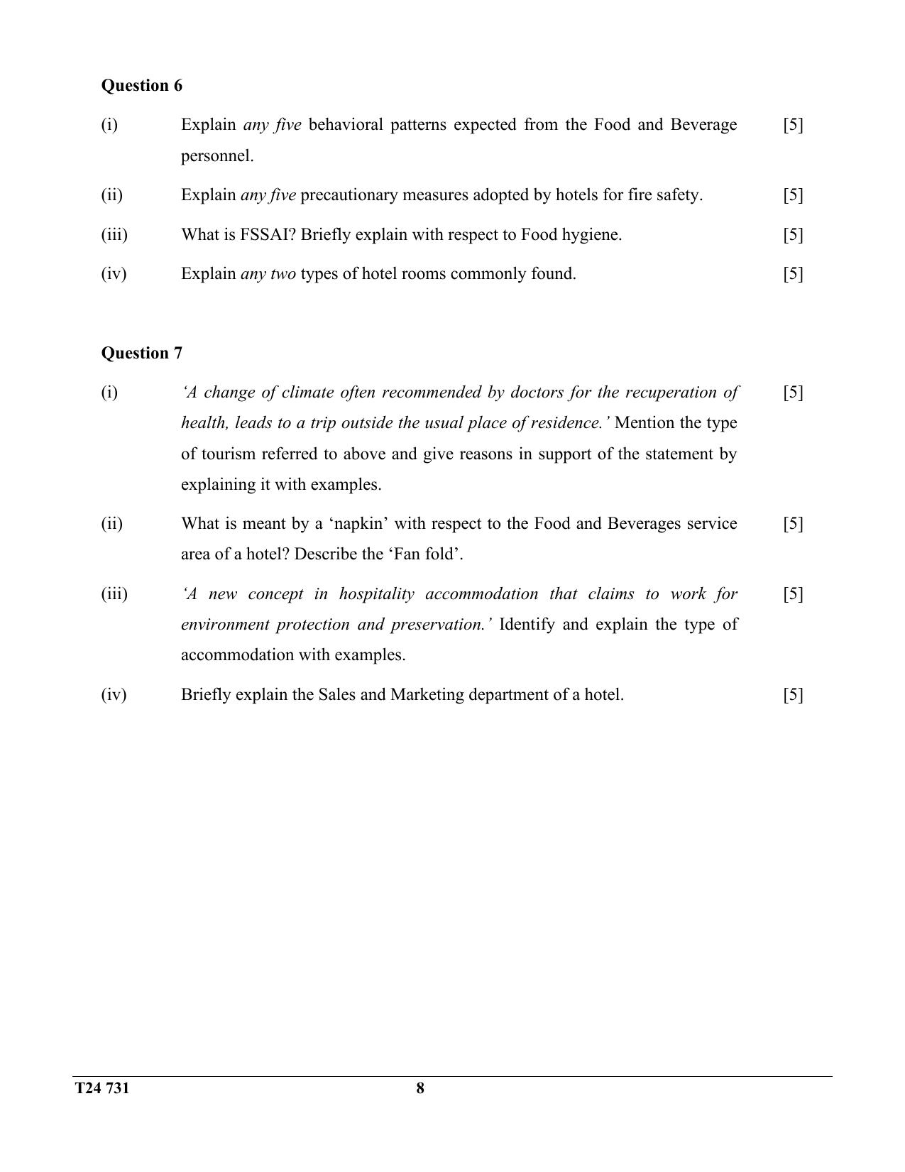 ICSE Class 10 Hospitality Management 2024 Question Paper - Page 8