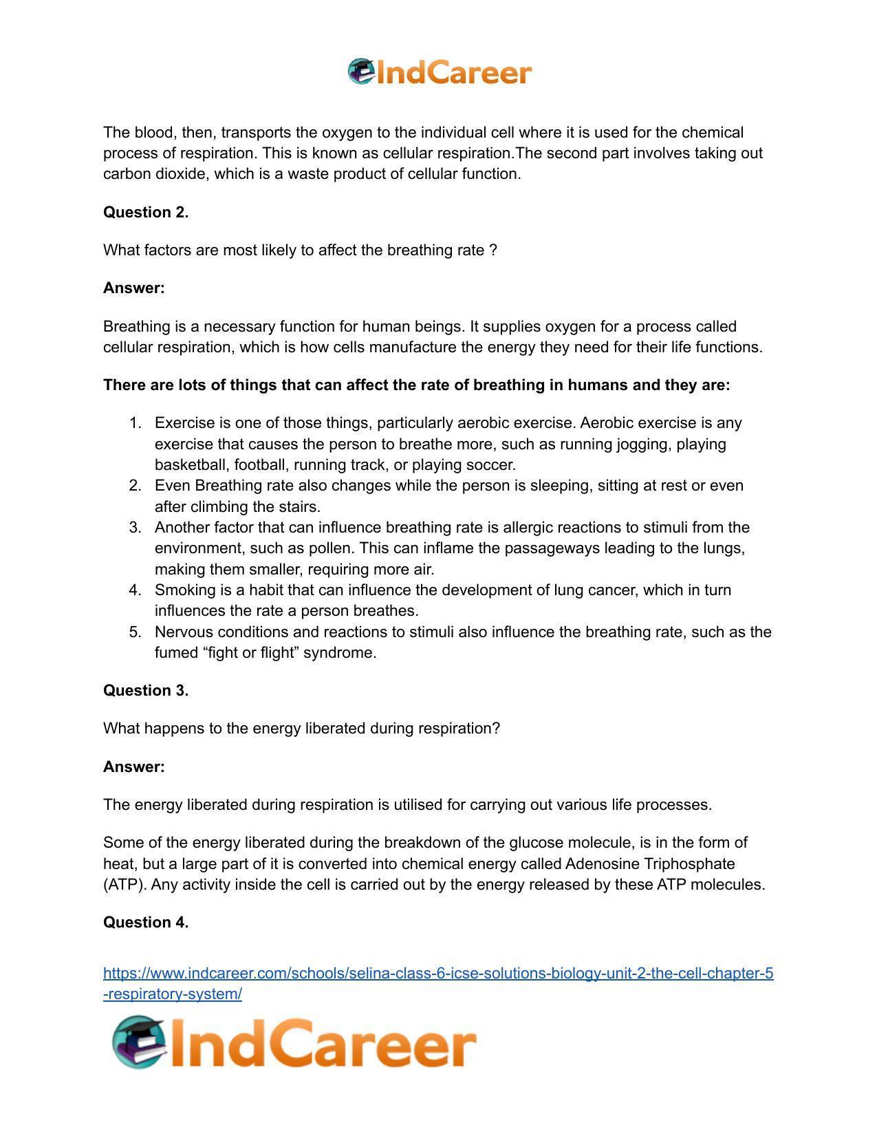 Selina Class 6 ICSE Solutions Biology (Unit 2) - The Cell: Chapter 5- Respiratory System - Page 5
