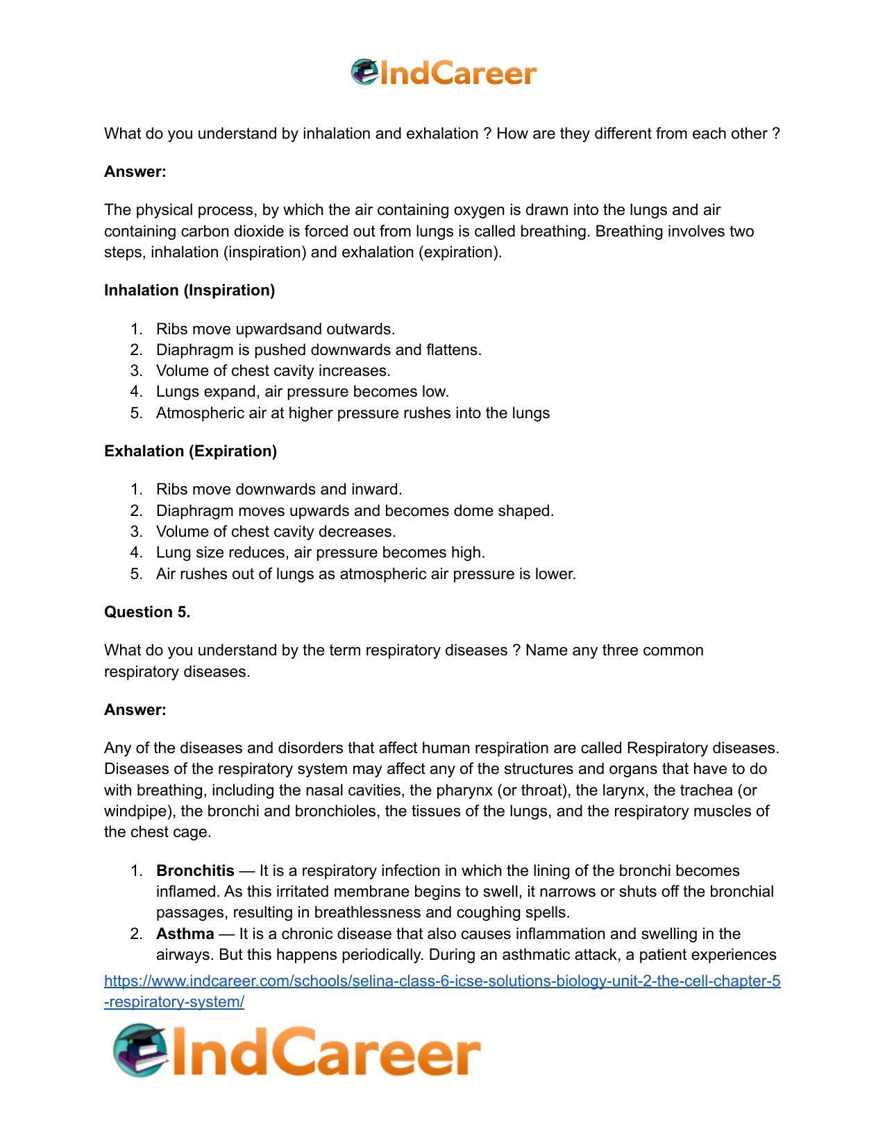 Selina Class 6 ICSE Solutions Biology (Unit 2) - The Cell: Chapter 5- Respiratory System - Page 6