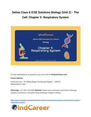 Selina Class 6 ICSE Solutions Biology (Unit 2) - The Cell: Chapter 5- Respiratory System