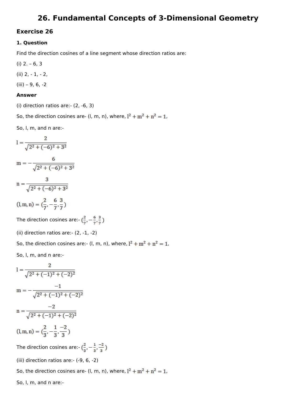 Chapter 26: Fundamental Concepts of 3-Dimensional Geometry Solutions: RS Aggarwal Class 12 Solutions - Page 1