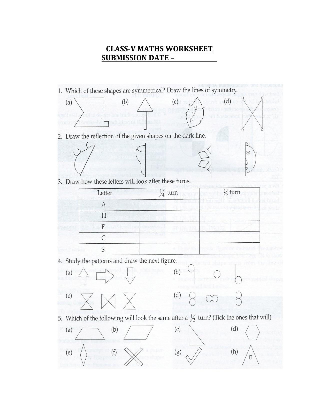 Worksheet for Class 5 Maths Shapes Assignment 2 - Page 1