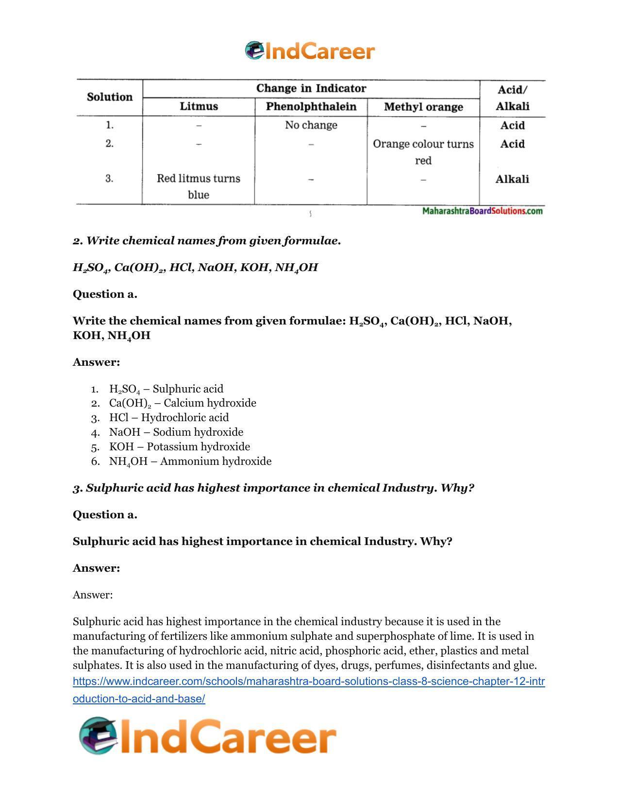 Maharashtra Board Solutions Class 8-Science: Chapter 12- Introduction to Acid and Base - Page 3