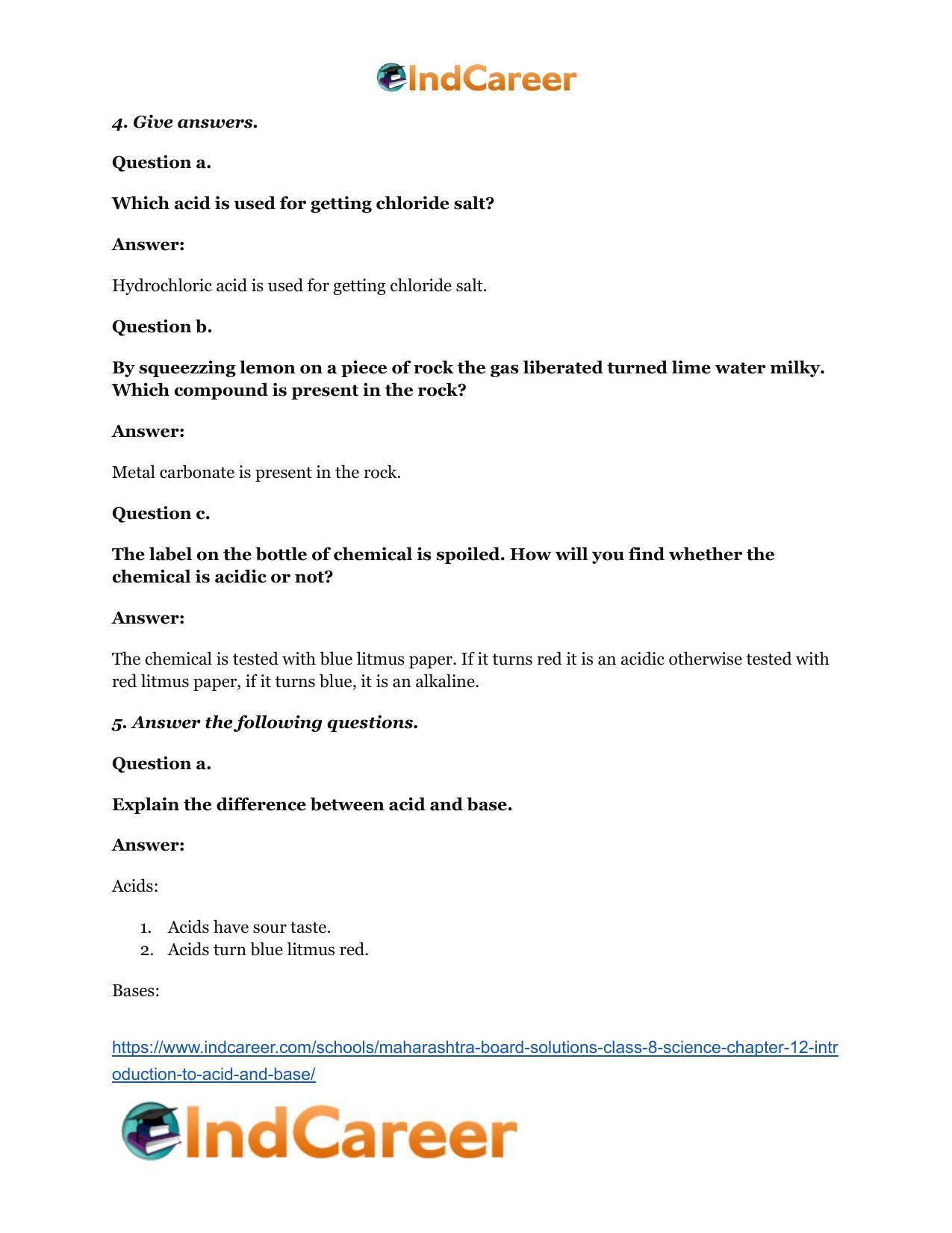 Maharashtra Board Solutions Class 8-Science: Chapter 12- Introduction to Acid and Base - Page 4