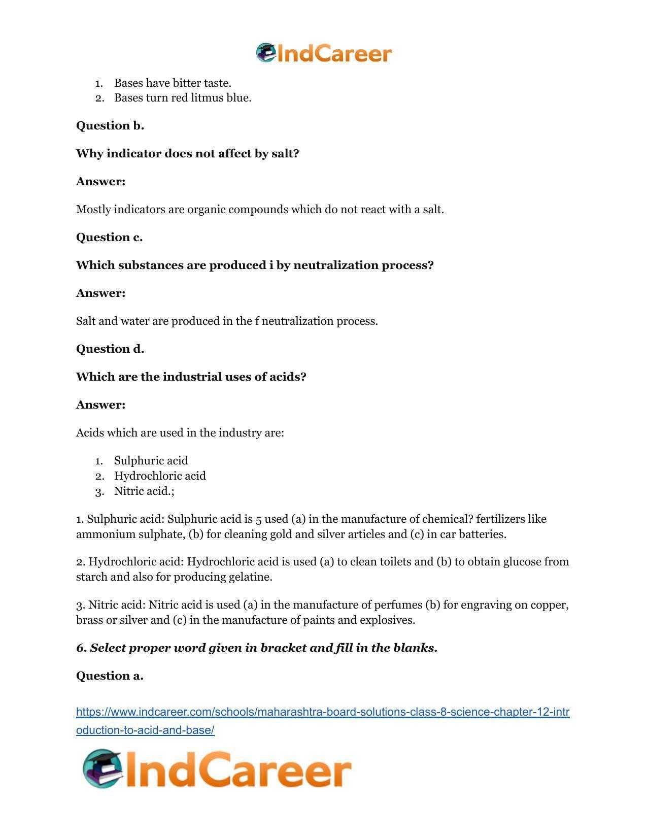 Maharashtra Board Solutions Class 8-Science: Chapter 12- Introduction to Acid and Base - Page 5