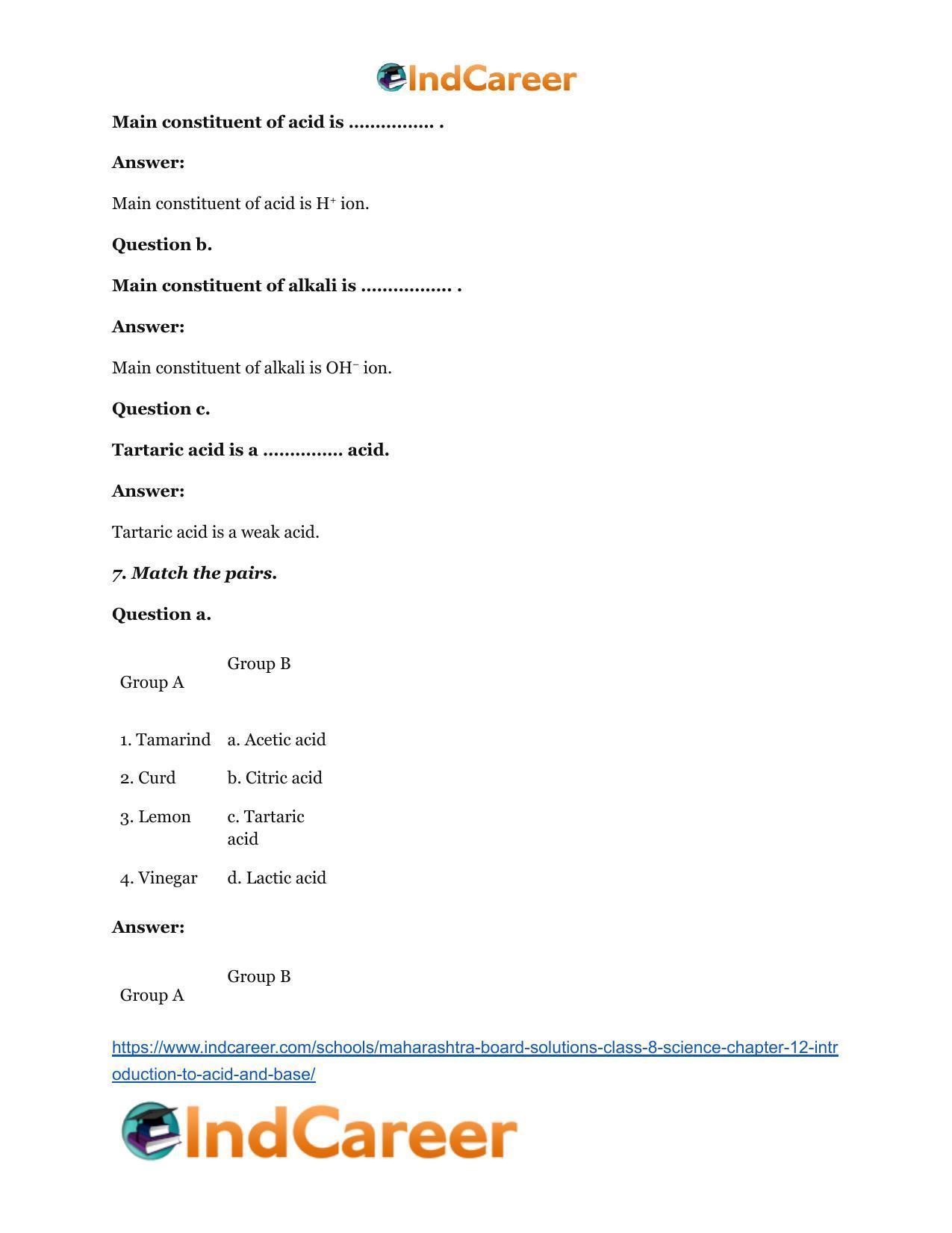 Maharashtra Board Solutions Class 8-Science: Chapter 12- Introduction to Acid and Base - Page 6