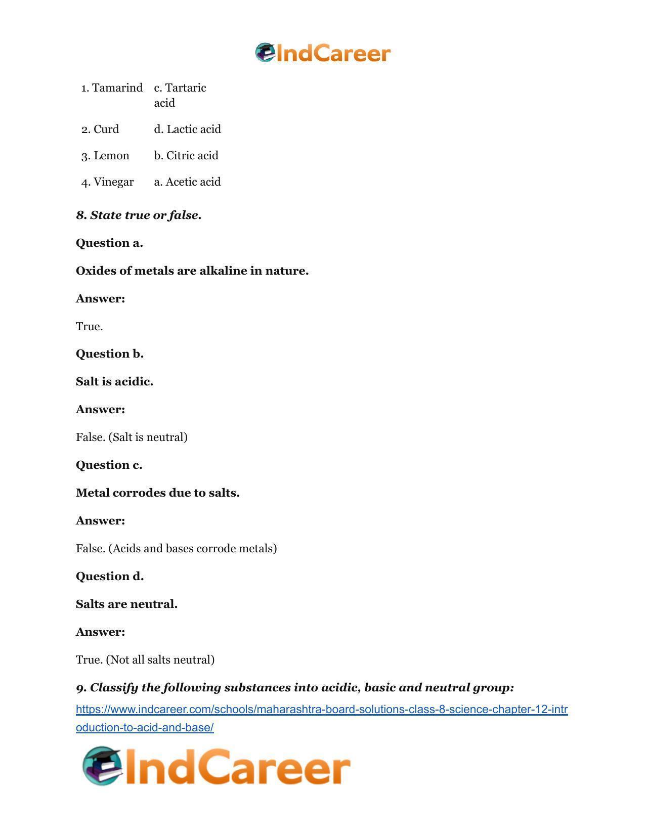 Maharashtra Board Solutions Class 8-Science: Chapter 12- Introduction to Acid and Base - Page 7